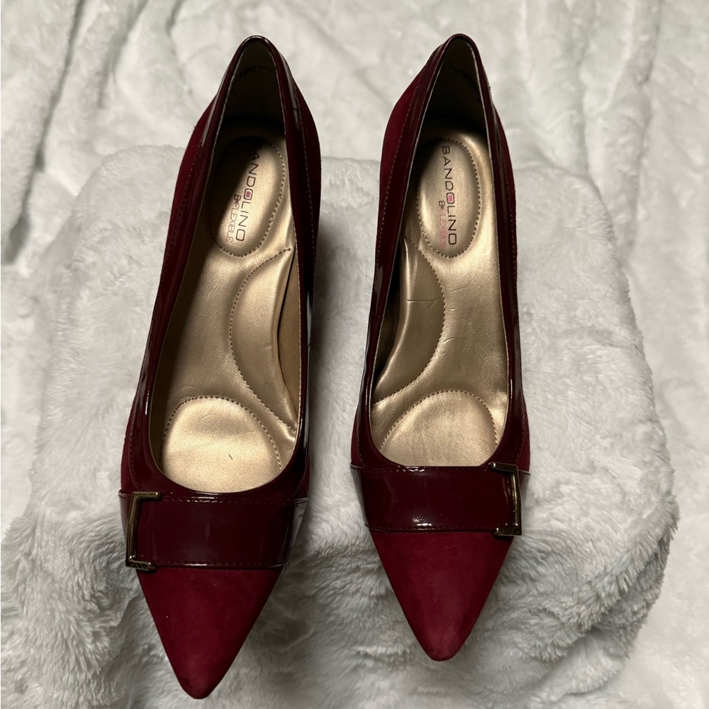 Bandolino Suede with Patent Leather Accents Burgundy Heels